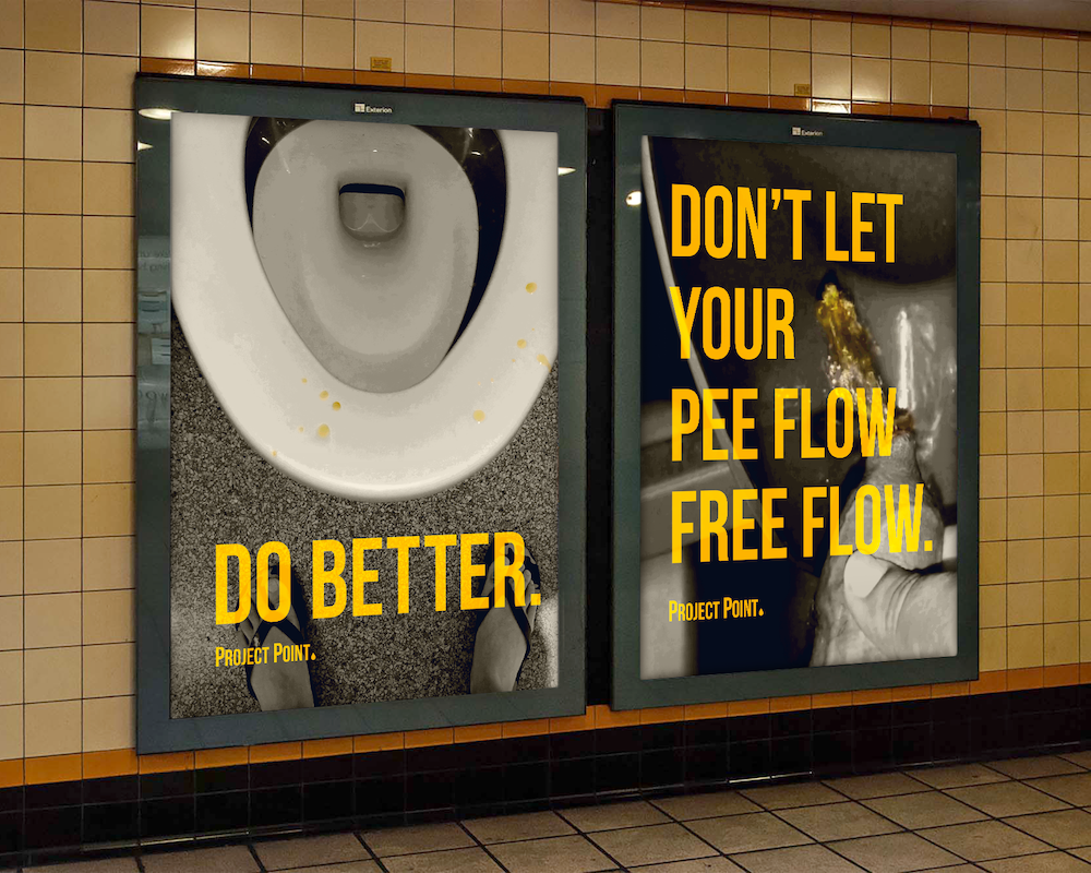 Project Point PSA posters at a subway station.